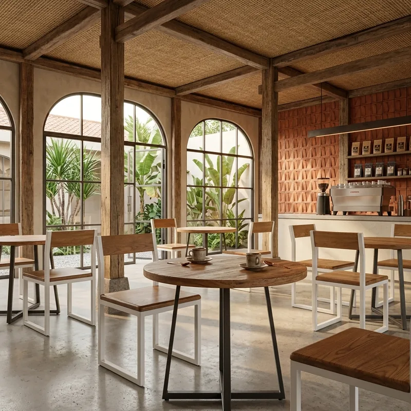 Kursi Cafe Besi Putih & Kayu