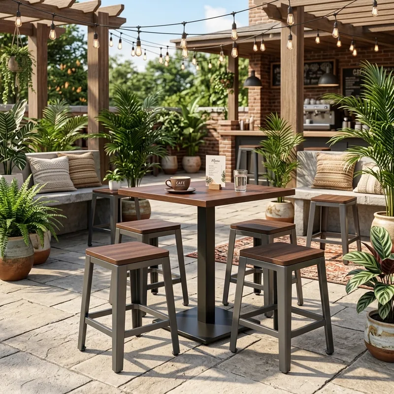 Stool Cafe Outdoor Besi & Kayu