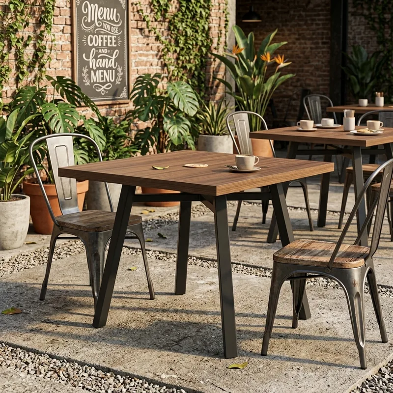 Meja Cafe Kaki Miring Industrial