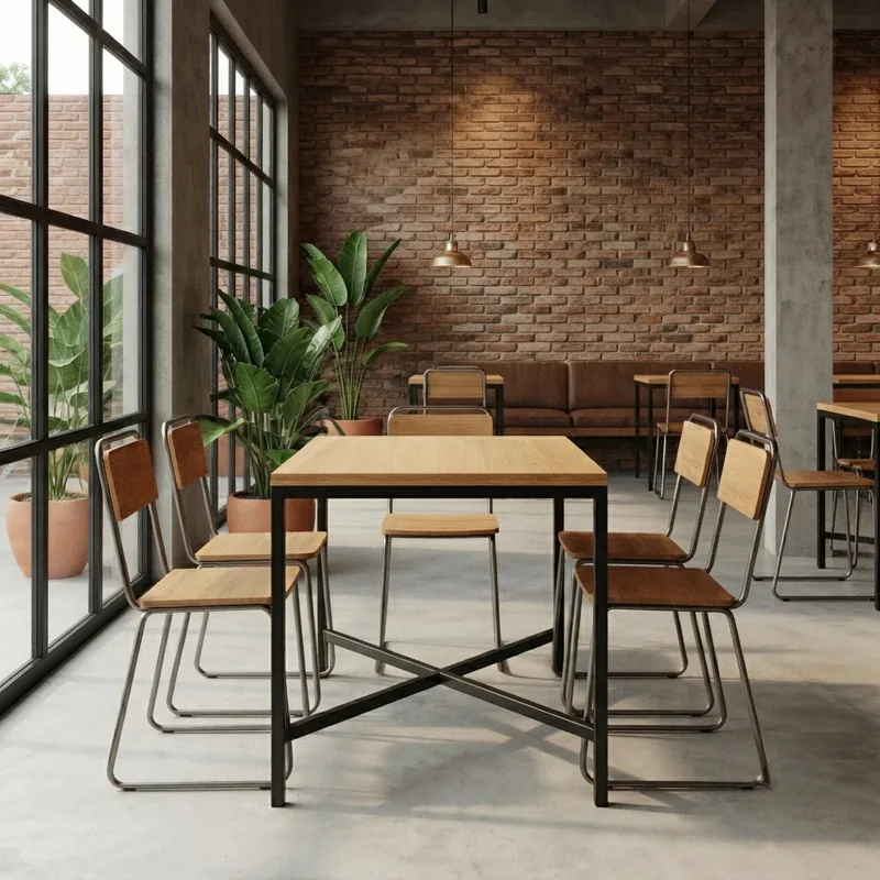 Meja Cafe Rangka Silang Industrial